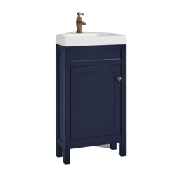 Milano Aston - Navy 450mm Traditional Cloakroom Corner Vanity Unit with Basin and Aged Bronze Classic Round Handle