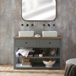 Light Grey 1215mm Traditional Vanity Unit with Square Basin - Black Knob Handle