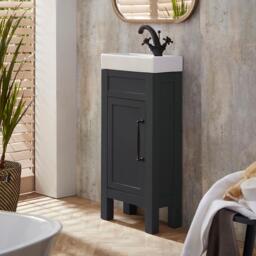 400mm Freestanding Black Grey Modern Basin Vanity Unit with Black Classic Bar Handle - thumbnail 3
