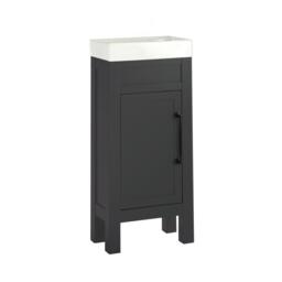 400mm Freestanding Black Grey Modern Basin Vanity Unit with Black Classic Bar Handle - thumbnail 4