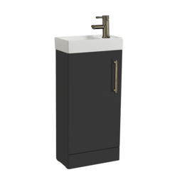 Stylish Black Grey 400mm Claokroom Freestanding Vanity Unit with Basin - Brushed Gold Bar Handle - thumbnail 4