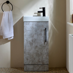 Milano Lurus - Concrete Grey 400mm Modern Cloakroom Vanity Unit with Basin and Black T-Bar Handle