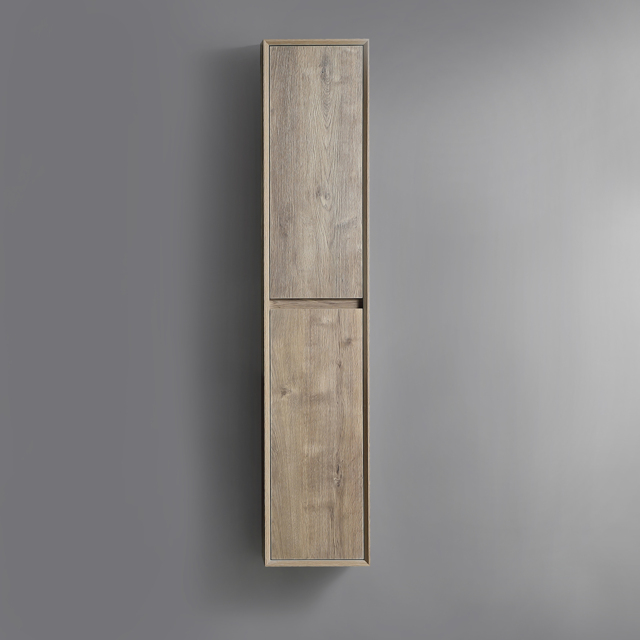 Milano Bromley - Chestnut Waterproof 1500mm Tall Wall Hung Bathroom Storage Cabinet