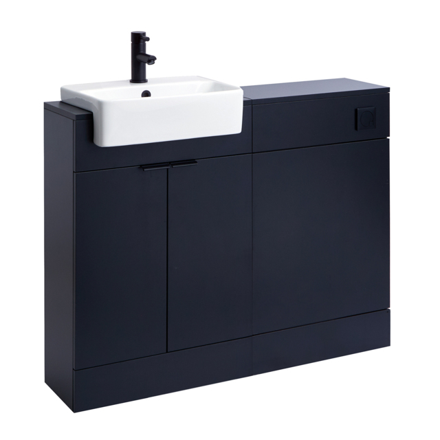 Milano Lurus - 1050mm Black Grey Modern Vanity and WC Combination Unit (Excluding Pan) - Black Finger Pull Handles