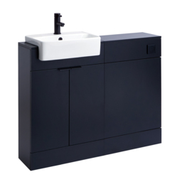 Milano Lurus - 1050mm Black Grey Modern Vanity and WC Combination Unit (Excluding Pan) - Black Finger Pull Handles