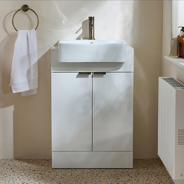 Milano Lurus - White 550mm Modern Vanity Unit with Basin and Aged Gold Finger Pull Handles