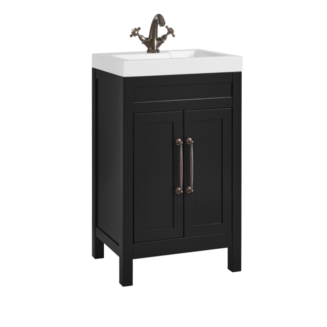 Milano Aston - Black Grey 500mm Traditional Vanity Unit with Basin and Aged Bronze Classic T-Bar Handles