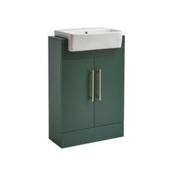 Dark Green 550mm Modern Basin Vanity Unit with Brushed Brass T-Bar Handles - thumbnail 3