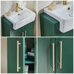 Dark Green 550mm Modern Basin Vanity Unit with Brushed Brass T-Bar Handles - thumbnail 5
