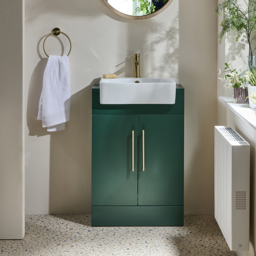 Dark Green 550mm Modern Basin Vanity Unit with Brushed Brass T-Bar Handles - thumbnail 2