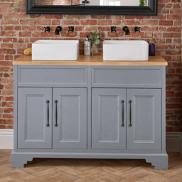 Thornton - Light Grey 1210mm Traditional Vanity Unit with Square Basin - Black Classic Bar Handle