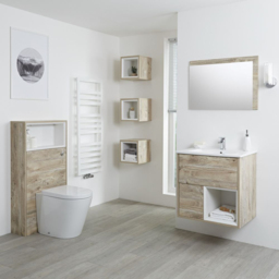 Milano Bexley - 600mm Light Oak Vanity Unit, WC Unit, 300mm Storage Units and Mirror - With LED
