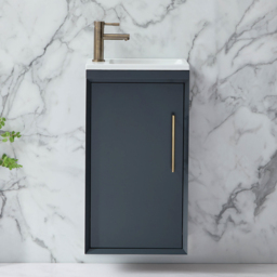 Milano Edge - Anthracite 400mm Wall Hung Modern Cloakroom Vanity Unit with Basin and Aged Gold T-Bar Handle