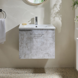 Milano Lurus - Concrete Grey 600mm Wall Hung Modern Vanity Unit with Basin and Chrome T-Bar Handle