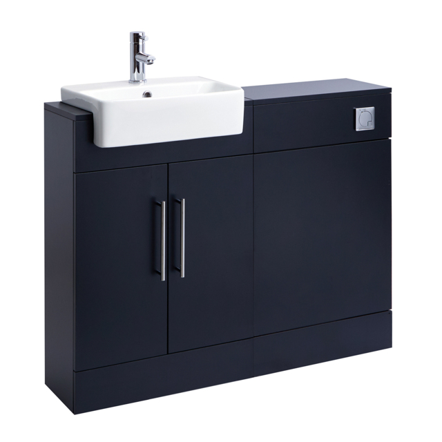 Milano Lurus - 1050mm Black Grey Modern Vanity and WC Combination Unit (Excluding Pan) - Chrome T-Bar Handles