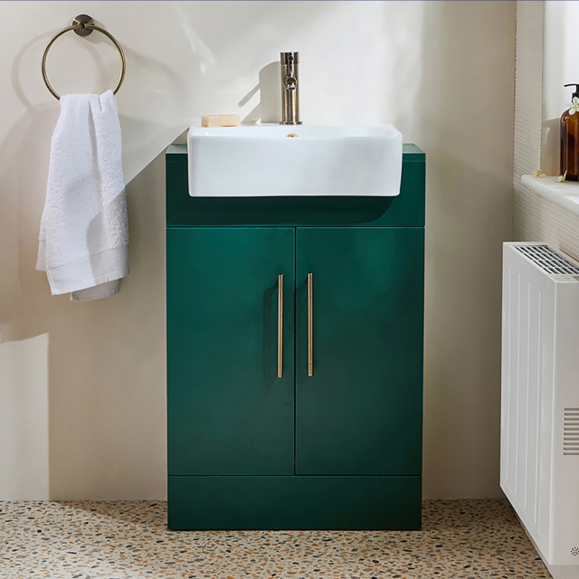 Milano Lurus - Dark Green 550mm Modern Vanity Unit with Basin and Aged Gold T-Bar Handles