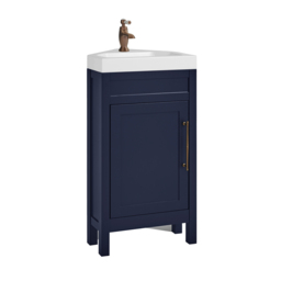 Milano Aston - Navy 450mm Traditional Cloakroom Corner Vanity Unit with Basin and Brushed Copper Classic T-Bar Handle