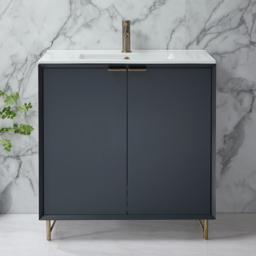 Milano Edge - Anthracite 810mm Modern Vanity Unit with Basin and Aged Gold Finger Pull Handles