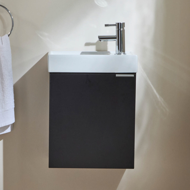 Milano Lurus - Black Grey 400mm Wall Hung Modern Cloakroom Vanity Unit with Basin and Chrome Finger Pull Handle