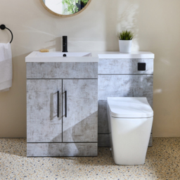 Milano Lurus - Concrete Grey 1105mm Modern Left-Hand Vanity and WC Combination Unit with Longton Toilet - Black T-Bar Handles