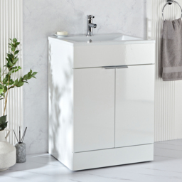 600mm Freestanding Vanity Unit with Inset Basin & Chrome Pull Handle - thumbnail 3