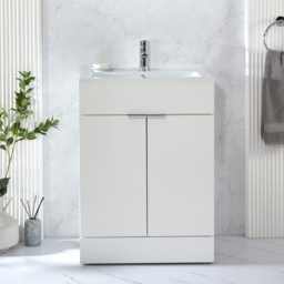 600mm Freestanding Vanity Unit with Inset Basin & Chrome Pull Handle - thumbnail 2