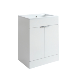 600mm Freestanding Vanity Unit with Inset Basin & Chrome Pull Handle - thumbnail 5
