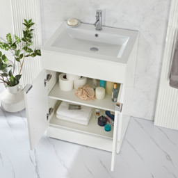600mm Freestanding Vanity Unit with Inset Basin & Chrome Pull Handle - thumbnail 4