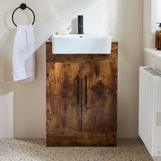 Milano Lurus - Dark Oak 550mm Modern Vanity Unit with Basin and Black T-Bar Handles