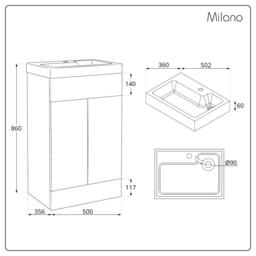 Dark Oak Modern 500mm Free Standing Basin Vanity Unit with Brushed Gold Pull Handles - thumbnail 9