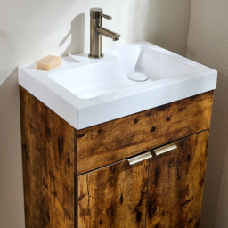 Dark Oak Modern 500mm Free Standing Basin Vanity Unit with Brushed Gold Pull Handles - thumbnail 3