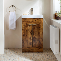 Dark Oak Modern 500mm Free Standing Basin Vanity Unit with Brushed Gold Pull Handles