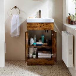 Dark Oak Modern 500mm Free Standing Basin Vanity Unit with Brushed Gold Pull Handles - thumbnail 2