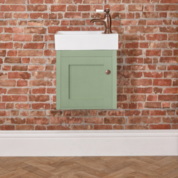 Milano Thornton - Pastel Green 400mm Wall Hung Traditional Cloakroom Vanity Unit with Basin and Classic Round Aged Bronze Handle