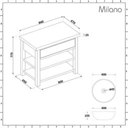 840mm Round Basin Bathroom Vanity Unit with Gold Handle Milano Henley - thumbnail 7