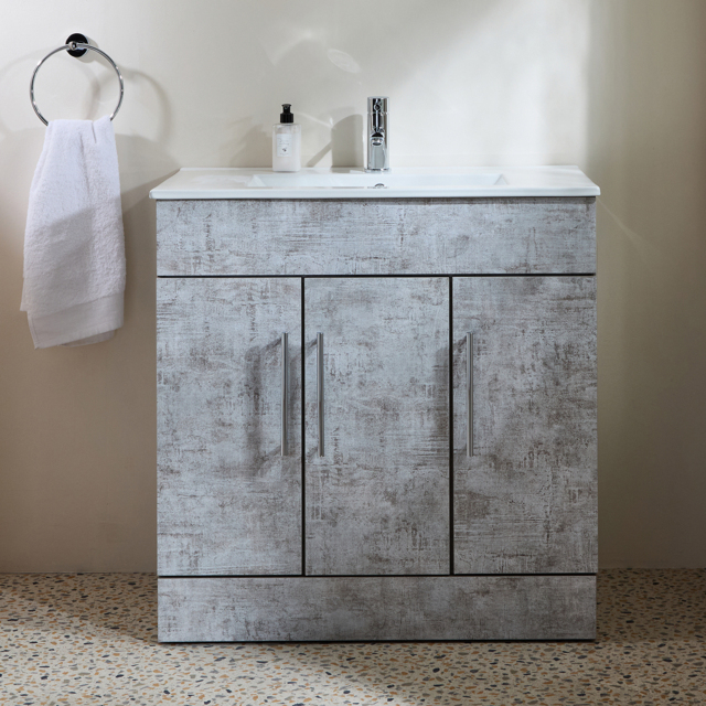 Milano Lurus - Concrete Grey 810mm Modern Vanity Unit with Basin and Chrome T-Bar Handles