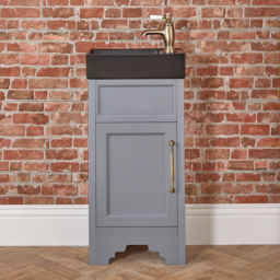 Milano Thornton - Light Grey 400mm Traditional Cloakroom Vanity Unit with Black Basin and Classic T-Bar Aged Gold Handle