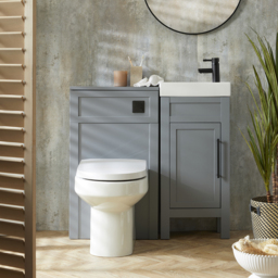 Milano Aston - Light Grey 400mm Traditional Vanity Unit with Basin, and Modern T-Bar Black Handle and WC Unit with Ballam Back to Wall Toilet