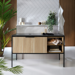 Milano Florence - Black and Light Oak 1200mm Fluted Vanity Unit