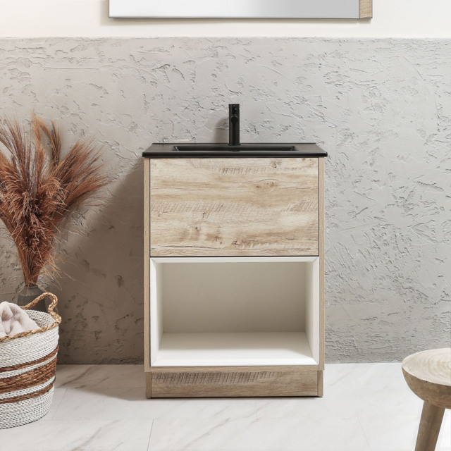 Milano Bexley - 612mm Light Oak Open Shelf Vanity Unit with Graphite Basin