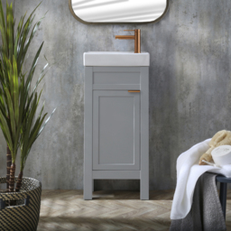 Milano Aston - Light Grey 400mm Traditional Cloakroom Vanity Unit with Basin and Brushed Copper Modern Finger Pull Handle