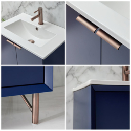 600mm Navy Stylish Floorstanding Basin Vanity Unit and Copper Finger Pull Handle Milano Edge - thumbnail 6
