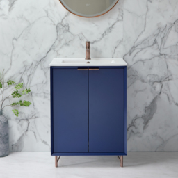 600mm Navy Stylish Floorstanding Basin Vanity Unit and Copper Finger Pull Handle Milano Edge - thumbnail 2