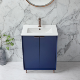 600mm Navy Stylish Floorstanding Basin Vanity Unit and Copper Finger Pull Handle Milano Edge - thumbnail 4