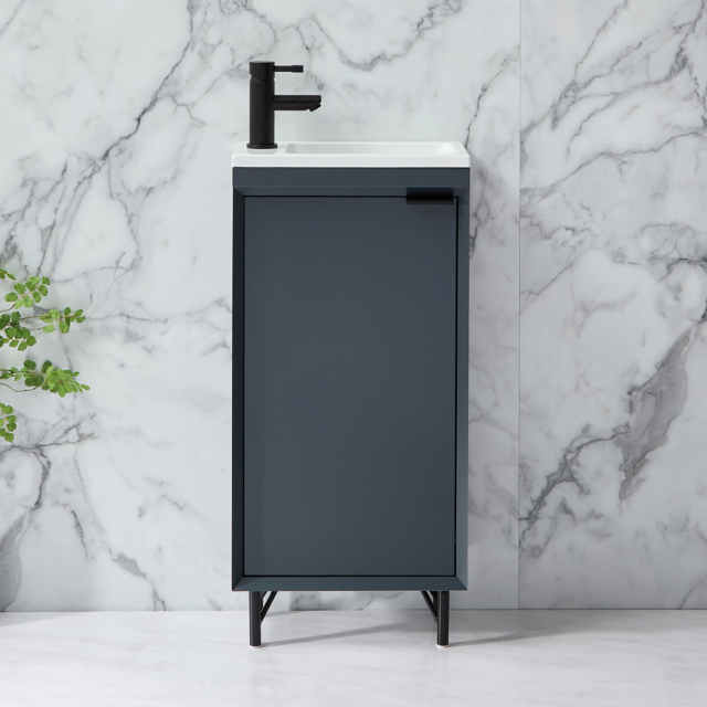 Milano Edge - Anthracite 400mm Modern Cloakroom Vanity Unit with Basin and Black Finger Pull Handle