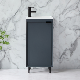 Milano Edge - Anthracite 400mm Modern Cloakroom Vanity Unit with Basin and Black Finger Pull Handle