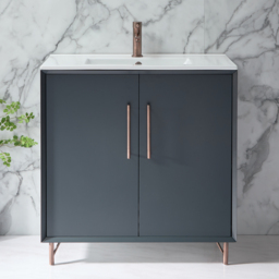 Anthracite Grey 800mm Modern Freestanding Basin Vanity Unit with Copper T-Bar Handle