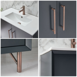 Anthracite Grey 800mm Modern Freestanding Basin Vanity Unit with Copper T-Bar Handle - thumbnail 5