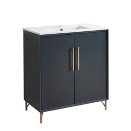 Anthracite Grey 800mm Modern Freestanding Basin Vanity Unit with Copper T-Bar Handle - thumbnail 4