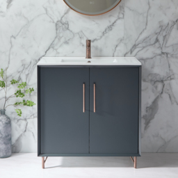 Anthracite Grey 800mm Modern Freestanding Basin Vanity Unit with Copper T-Bar Handle - thumbnail 2
